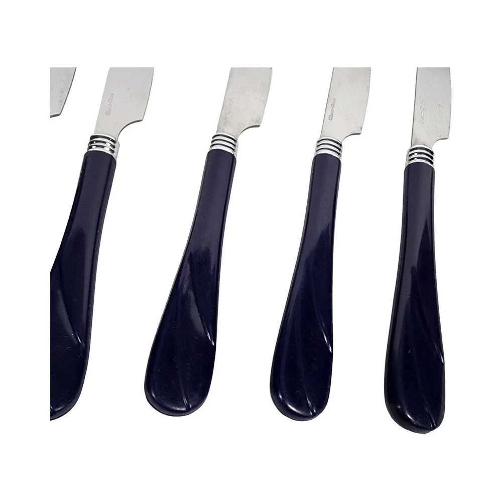 Gibson China Dinner Knives Set of 6 Navy‎ Blue Swirl Handle Serrated